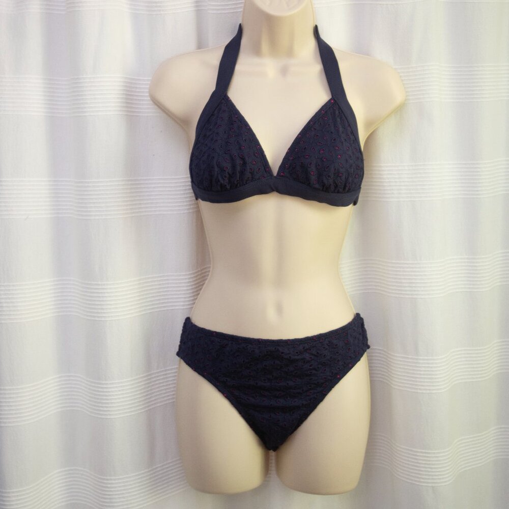 Navy & Pink Embroidered Eyelet Bikini